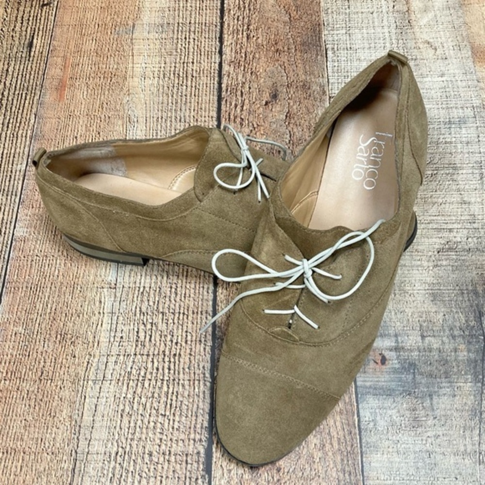 Franco Sarto Womens Olive Green Suede Lace Up Oxford Flats Shoes Size 8.5